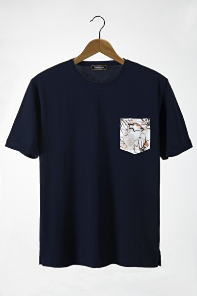 COLLIE Tricou oversize unisex cu decolteu bleumarin cu buzunar