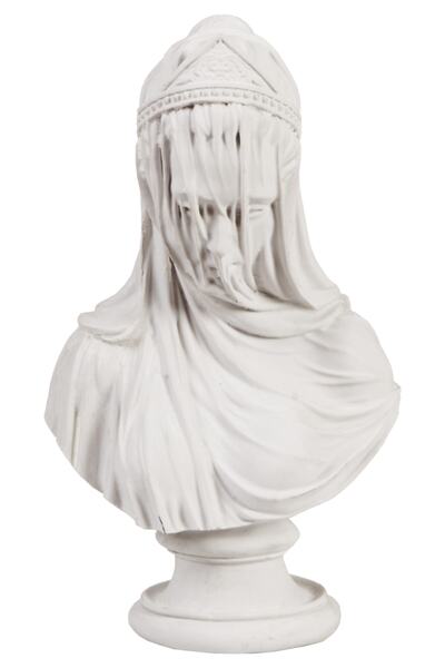 SNM Home Decoration - Dekoratif Duvaklı Kadın Polyester Beyaz Büst Heykel 37x21 Cm