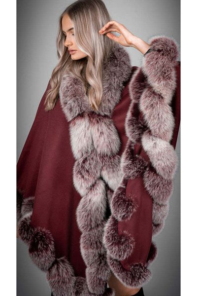 janbely Burgundy Poncho