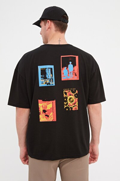 Trendyol Collection Oversize/široký střih, 100% bavlna, výstřih, krátký rukáv, zadní strana potištěné tričko TMNSS22TS0286