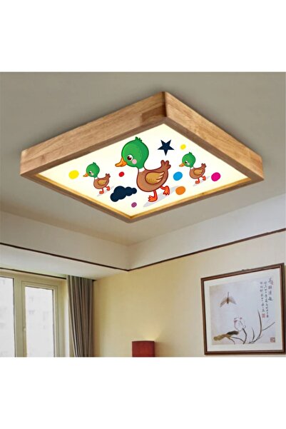 Ahşap Çerçeve Tavan Led Aydınlatma Avize 30*30cm Kids Ördek Beyaz 6500k Işık