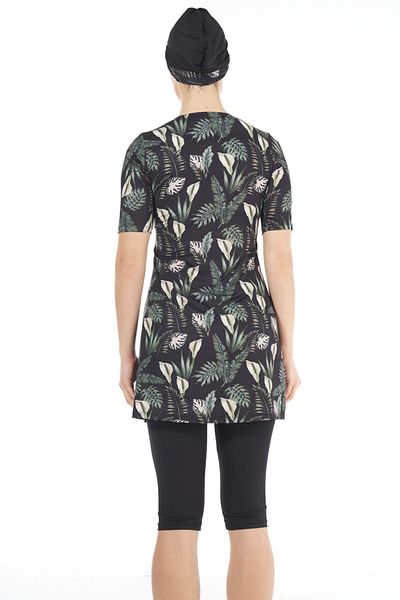 Estiva Costum de baie cu dresuri cu jumătate de mânecă cu imprimeu floral pentru damă - verde/negru