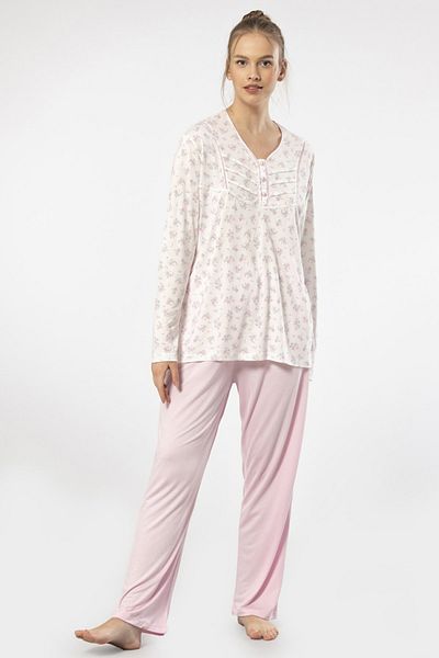 TÜREN Printed Placket Oversize Long Sleeve Pajama Set
