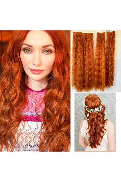 REMY HAİR Bakır Renk Afro Dalgalı Uzun Yarım Ay Saç – 3 Parça Çıt Çıt 80cm. 2...