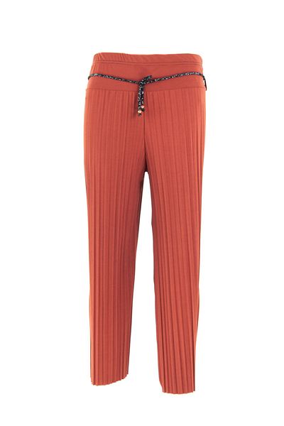 Oppland Women's Boutique Trousers Skirt Waist Rope Belted Pleated Comfortable Cut Sandy Lycra Fabric