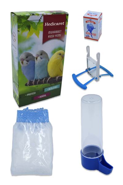 Hedicaret Kuş Kafesi Aksesuar Seti Beşli Paket Tül Suluk Salıncak Ayna Muhabbet Kuşu Yemi Gaga Taşı