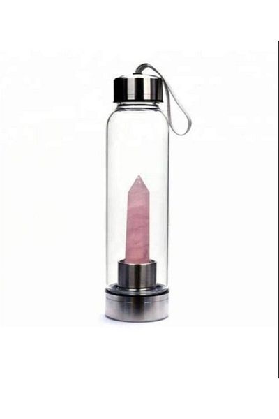 Özlem Demir Reiki Pink Quartz Natural Stone Water Bottle 550 ml