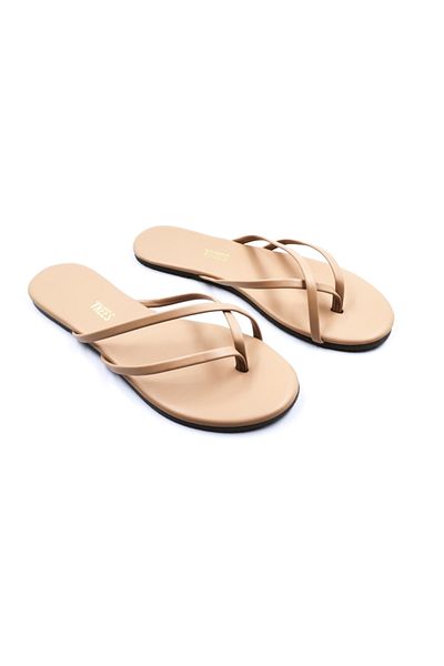 Tkees Flip-flops de damă, fără toc, cu bandă dublă, culoare crem