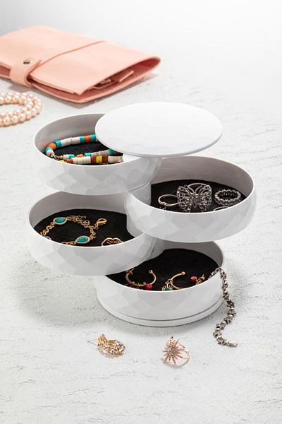 fitfiyat Round 4 Tiers Covered Jewelry Organizer Diamond Jewelry Organizer