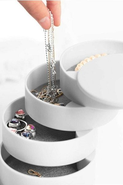 fitfiyat Round 4 Tiers Covered Jewelry Organizer Diamond Jewelry Organizer