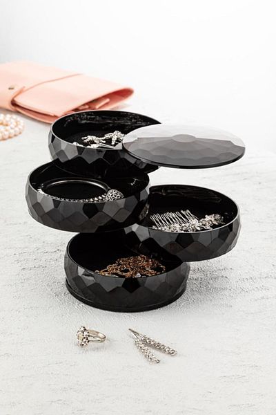 fitfiyat Стилна кутия за бижута Black Diamond с 4 нива