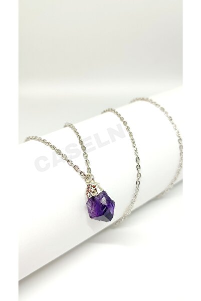 CASELN Doğal Ham Işlenmemiş Ametist Taşı Kolye