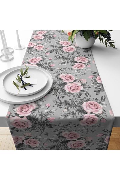 Alkan Homes Rose Patterned Laser Cut Digital Printed Decorative Runner