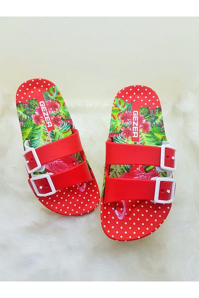 GEZER Flower Patterned Non-Slip Sole Beach Pool Daily Use Children's Slippers
