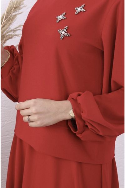YILMAZBARMAZ Women's Stone Embroidered Skirt Suit