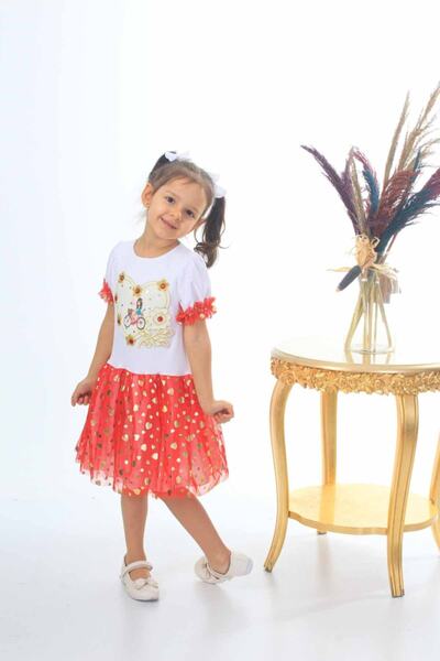 ÖFİ Kids فستان بناتي من القطن الممشط من التول والزهور على شكل قلب