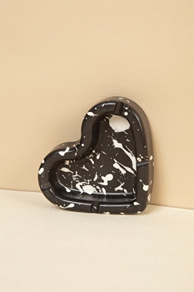 Handmeight Beton Siyah Beyaz Splash Kalp Küllük / Kültablası