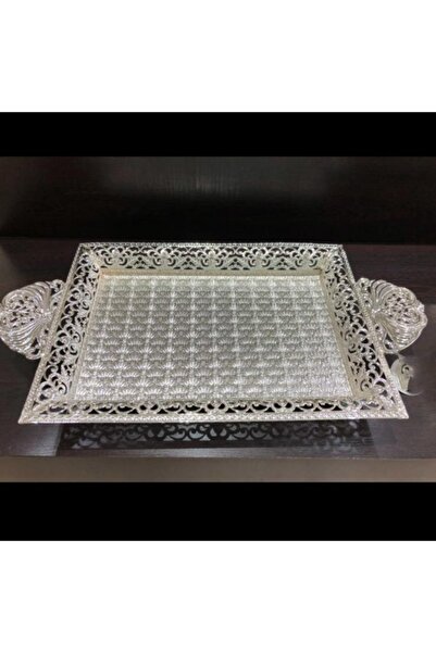 Ceyyiz Silver Patterned Crystal Stone Serving Tray Lkm198
