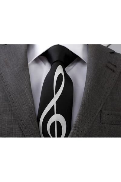 Herşey Nota Men's Black Left Key Music Note Tie
