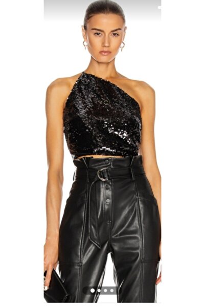 Nsb Tasarım Siyah Payet Kumas Crop