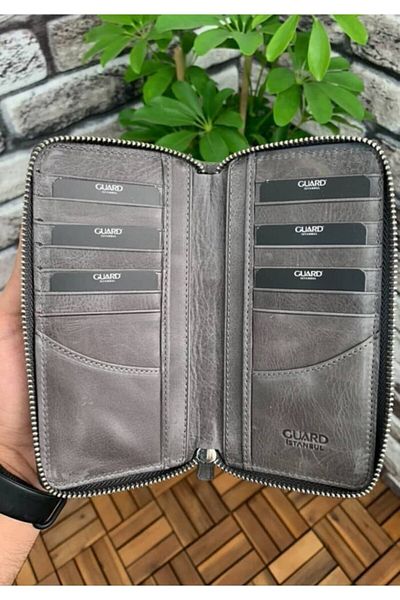 GUARD Gray Antique Zippered Portfolio Wallet