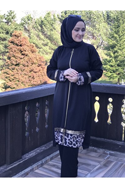 AYSUN AYDEMİR Leopar Detay Fermuar Kapamalı Tesettür Eşofman Takımı