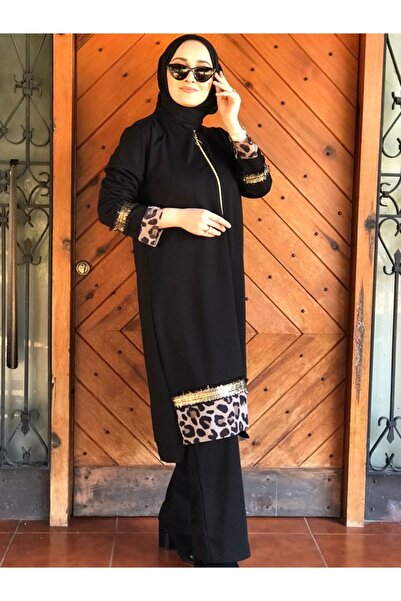 AYSUN AYDEMİR Leopar Detay Fermuar Kapamalı Tesettür Eşofman Takımı
