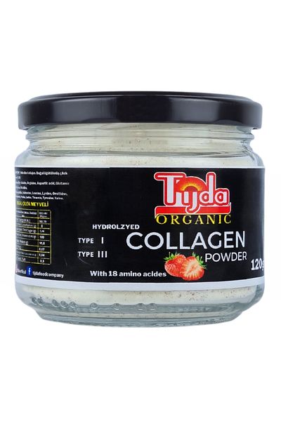 TİJDA مسحوق الكولاجين الفراولة العضوية 120 غرام.(100% نقي)