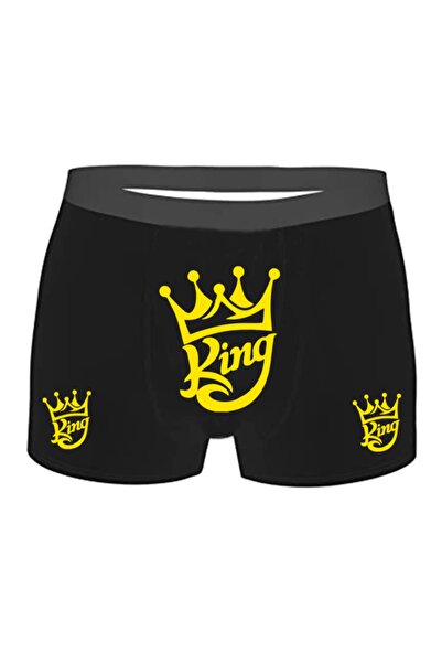 HediyeMania King Kral Tacı cu imprimeu Espirili Black pentru bărbați, boxeri ...