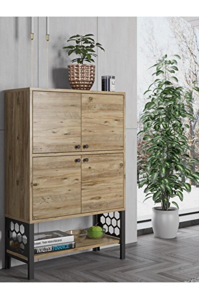 Wood'n Love Lina Desenli Metal Ayaklı Dolaplı Vitrin - Konsol - Atlantik Çam ...