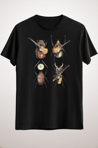 GreenMint للجنسين الأسود بيتلز الغيتار الغيتار الموسيقى التي شيرت فرقة الموسيقى