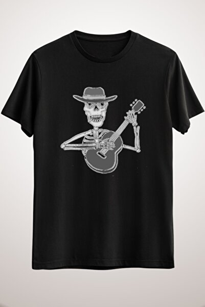 GreenMint للجنسين أسود مضحك هيكل عظمي رائع يلعب الغيتار الغيتار الجرونج الفن