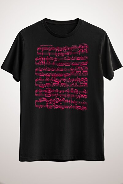 GreenMint تيشيرت موسيقى أسود وردي فاتح للجنسين (بيثوفن بيانو سوناتا رقم 7)