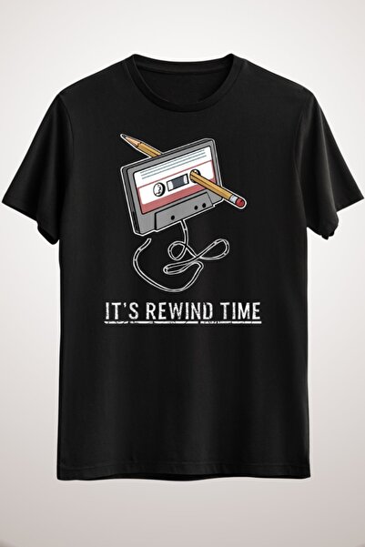 GreenMint تي شيرت أسود للجنسين بشريط كاسيت ريوند تايم ميوزيك تي شيرت موسيقى