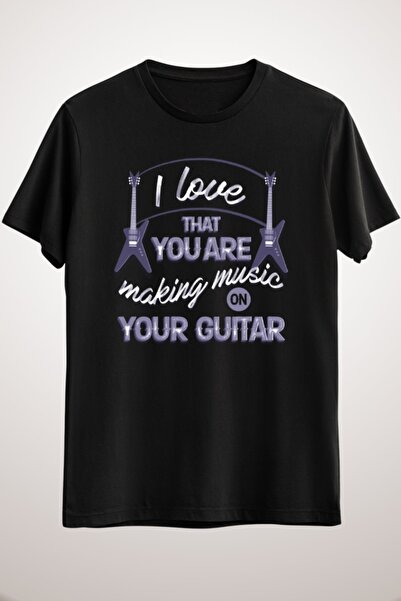 GreenMint للجنسين أسود أنا أحب أنك تصنع الموسيقى تي شيرت الموسيقى على غيتارك