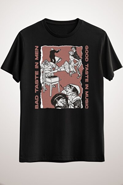 GreenMint تي شيرت أسود للجنسين بطابع الموسيقى - طعم جيد مقابل طعم سيئ