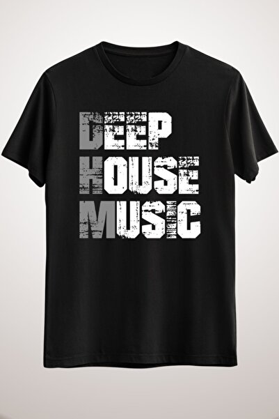 GreenMint تيشيرت موسيقى ديب هاوس أسود للجنسين