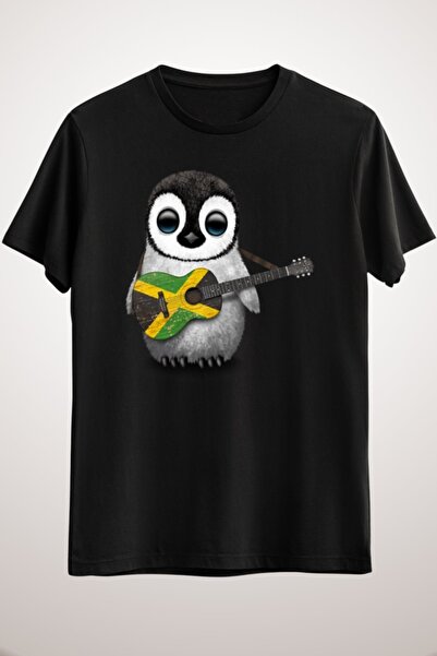 GreenMint جيتار أسود للجنسين من Baby Penguin يلعب جيتار العلم الجامايكي