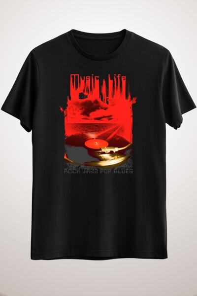 GreenMint تيشيرت موسيقى أسود للجنسين&amp; الحياة