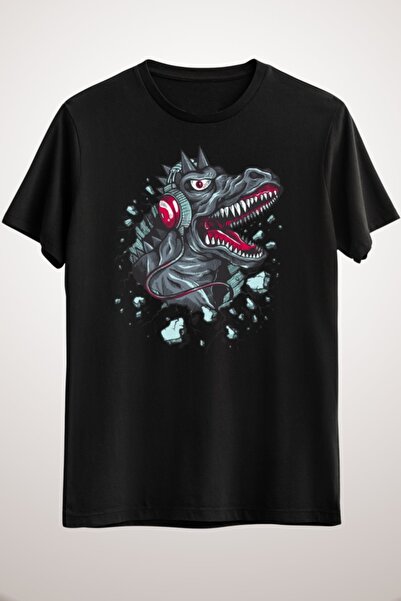 GreenMint تيشيرت موسيقى أسود للجنسين موسيقى دينو