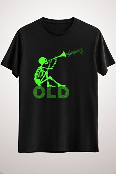 GreenMint تيشيرت موسيقى هيكل عظمي أسود للجنسين