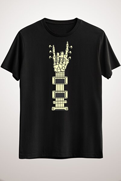 GreenMint للجنسين الأسود الجمجمة اليد الغيتار الغيتار الموسيقى التي شيرت عاشق...