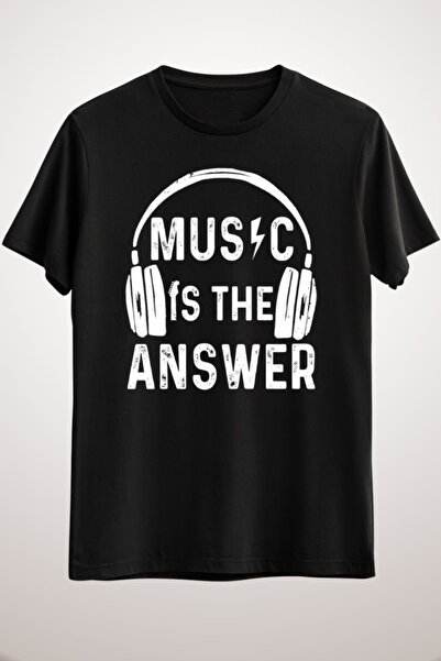 GreenMint تيشيرت موسيقى أسود للجنسين Music Is The Answer - أفضل أفكار هدايا م...