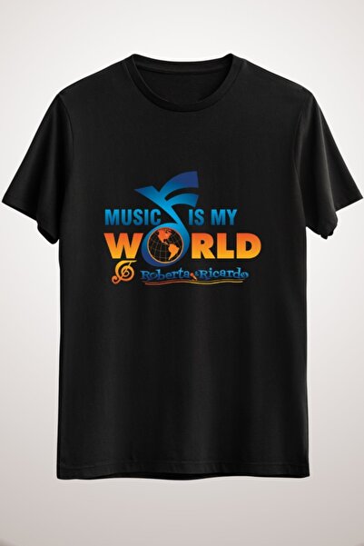 GreenMint تيشيرت موسيقى أسود للجنسين Music Is My World Music Tshirt ملاحظات م...