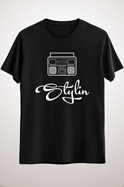 GreenMint تيشيرت موسيقى Oldskool باللون الأسود للجنسين - شعار أبيض