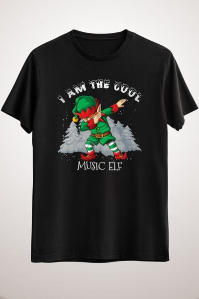 GreenMint للجنسين أسود أنا الموسيقى الرائعة التي شيرت الموسيقى Dabbing Elf