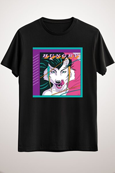 GreenMint تيشيرت موسيقى أسود جائع مثل الذئب الثمانينيات للجنسين