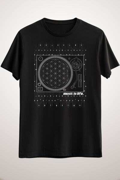 GreenMint تيشيرت موسيقى أسود للجنسين Music Is Life
