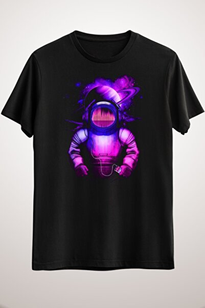 GreenMint تيشيرت موسيقى أسود للجنسين Music In Space V.2