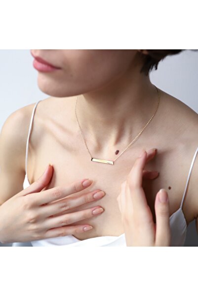 Genel Markalar Isimli Bar 14 Ayar Altın Kaplama 925 Ayar Kolye